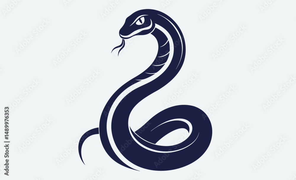 Fototapeta premium Snake silhouette, Curved snake, Reptile icon 