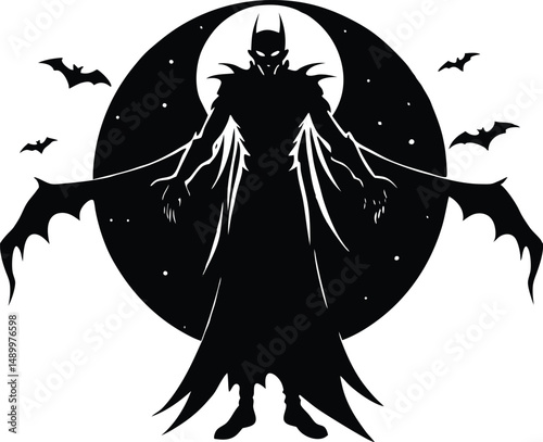 Vampire Under Full Moonlight Silhouette