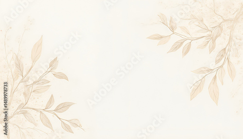 Abstract painted green and orange color leaves on beige yellow background. Concept of autumn pattern. 
