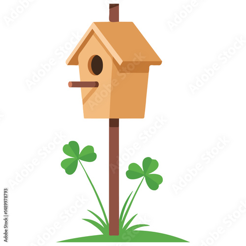 Traditional bird feeder house design isolated vector illustration on white background