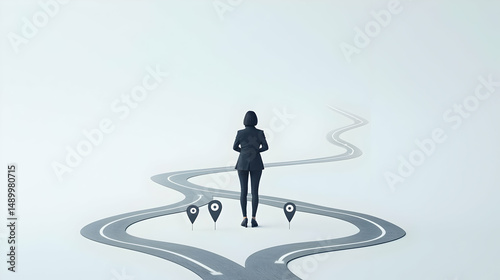 Woman Standing at a Crossroads with Future Directions and Choices