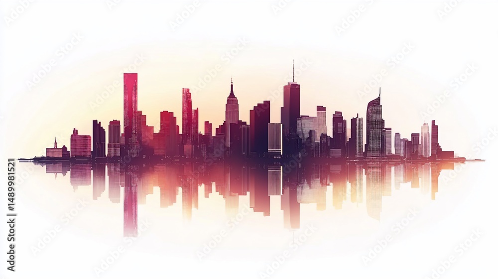 Obraz premium Vibrant Cityscape Reflection: A Striking Silhouette of Urban Architecture
