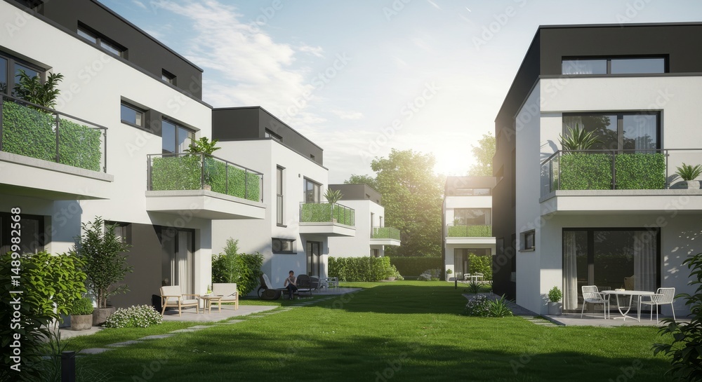 Fototapeta premium Modern House Exterior with Garden
