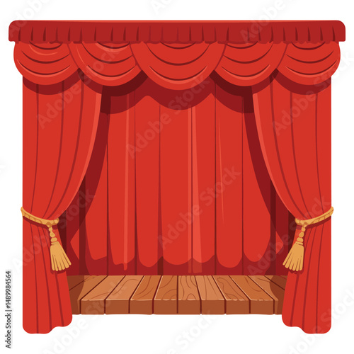 Cartoon theater curtains opening stage isolated vector illustration on white background