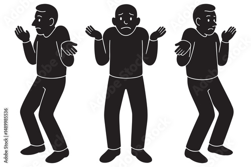 Silhouette of a man with arms lifted and elbows bent, mimicking a shrug