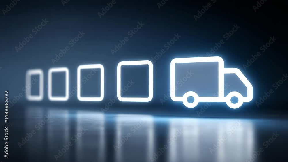 Digital Delivery Progress: A glowing digital display, depicting the advancement of a delivery with a sleek truck icon against a cool backdrop.