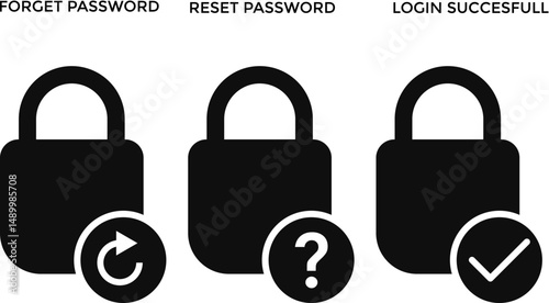 Forgot and reset password.  login successful icons for privacy. Account protection. key protection. Account protection