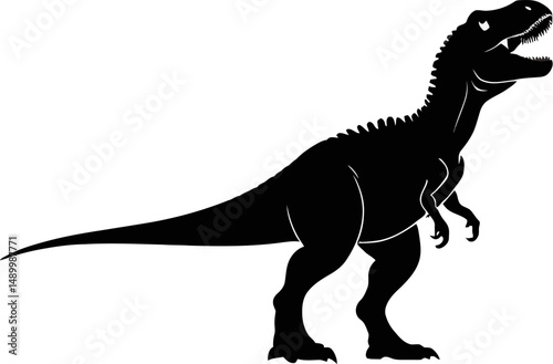 Black silhouette of a roaring T-Rex dinosaur. Perfect for educational content, museum materials, kid’s books, or Jurassic-themed products.