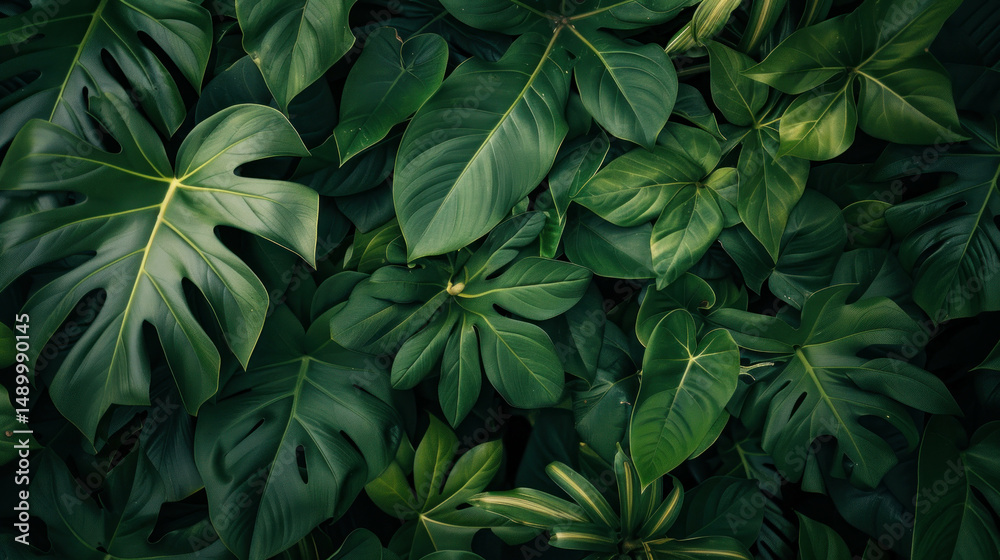 Fototapeta premium Lush green tropical foliage background texture pattern