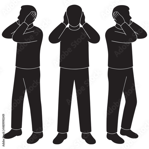 Silhouette of a man holding both hands near his ears as if blocking out noise
