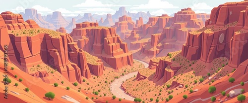 Simple, flat canyon illustration bundle; diverse shapes & colors Ideal for game backgrounds, website design, etc, minimalist, web design