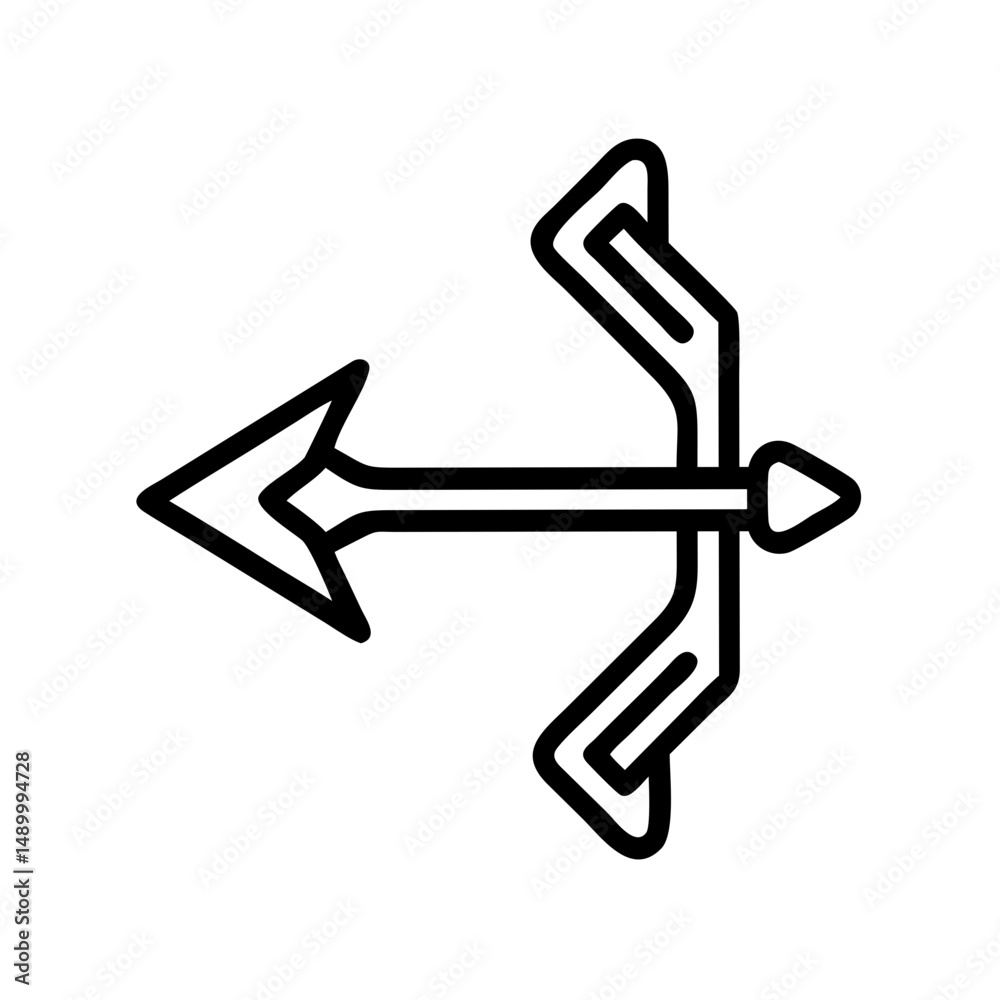 Arrow icon with bow outline in minimalist design Arrow icon with bow outline in minimalist design
