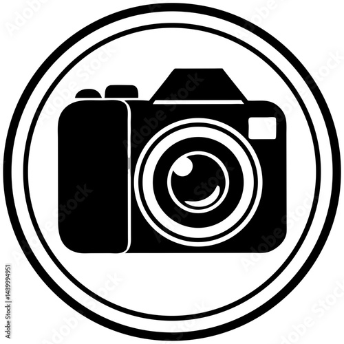 Black camera icon in a circular outline design  