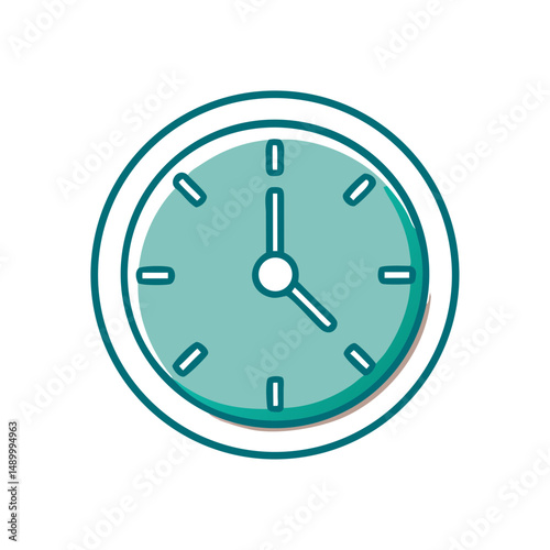 Wall clock illustration in turquoise color with simple design  
