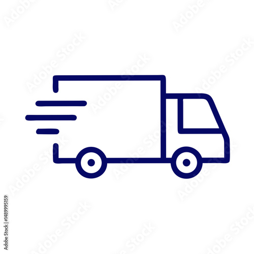 Delivery truck icon in motion with speedy lines to convey delivery concept  
