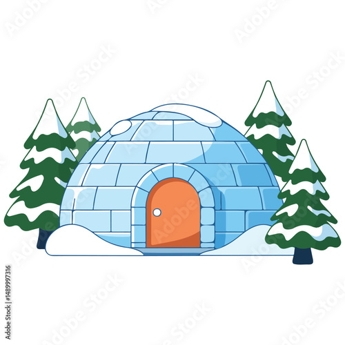 Igloo with ice tree winter shelter isolated vector illustration on white background