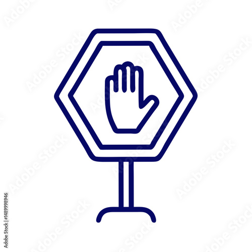 Stop sign with hand symbol in simple line art design  