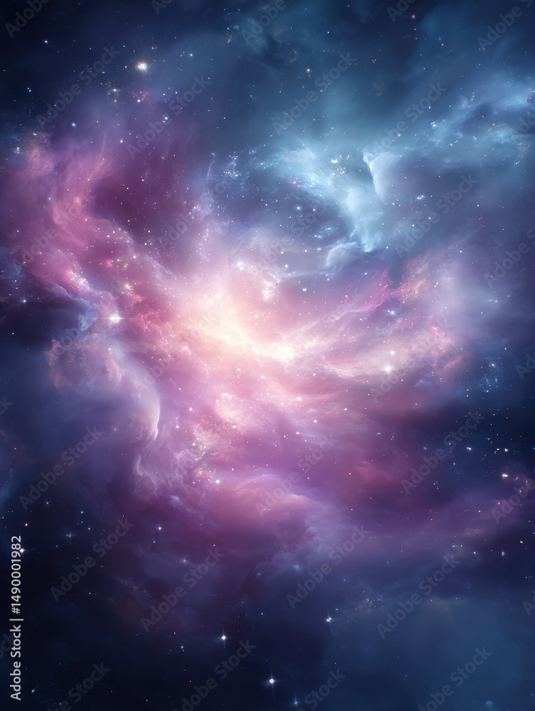 Naklejka premium Stunning Cosmic Nebula with Vibrant Colors and Stars in Deep Space, An Ethereal Scene Capturing the Mystique of the Universe's Magnificent Beauty
