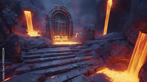 View odf hell gate with flame and lava