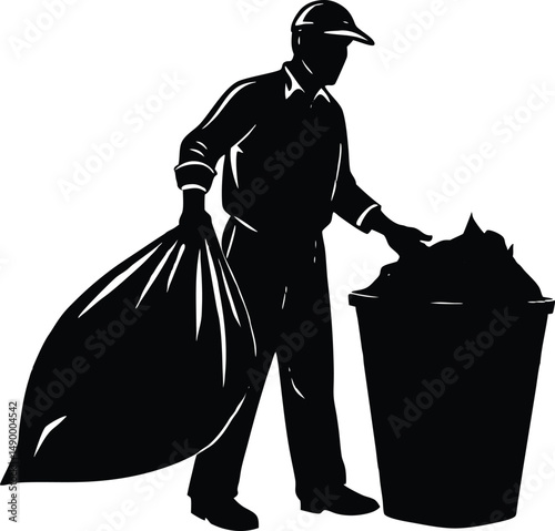 Garbage Collector at Work Silhouette