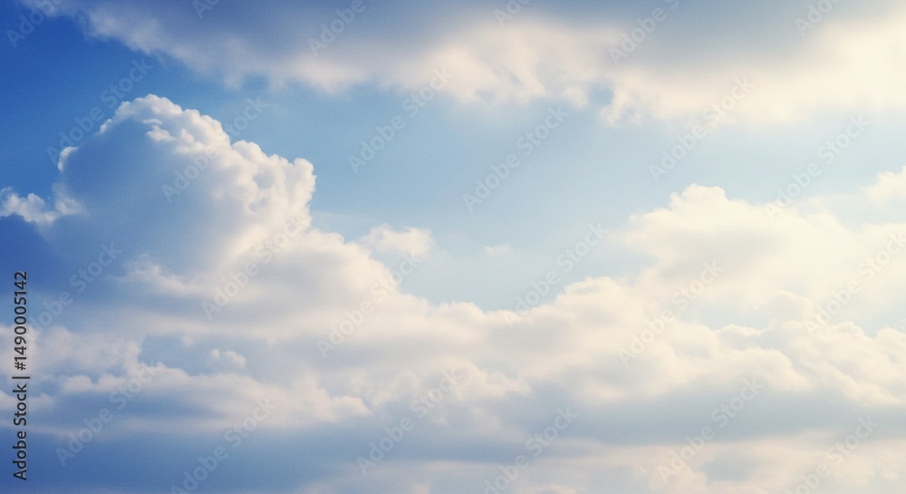 Fototapeta premium Serene Cloudscape: A Dreamy Blue Sky with Puffy White Clouds