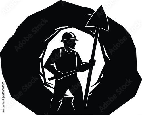 Miner Underground with Tools Silhouette