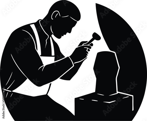 Stonemason Carving Rock Silhouette
