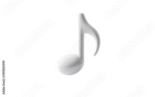 3d render of a white eighth note isolated on transparent background