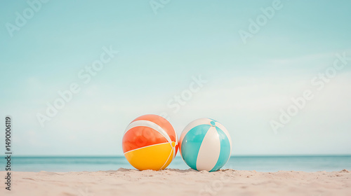 Beach balls with summer, ocean, and sand.
