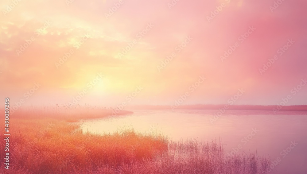 Fototapeta premium Soft-focus sunrise over a tranquil lake