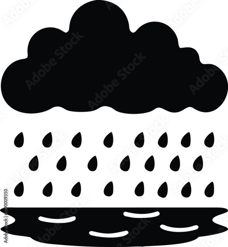 Heavy Rain Falling From Cloud Into A Puddle