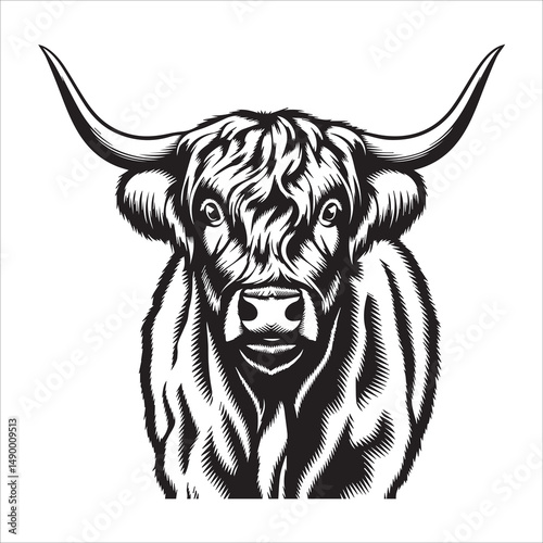 Yawning Highland Cow Silhouette