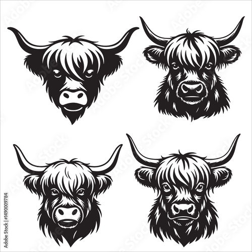 Yawning Highland Cow Silhouette