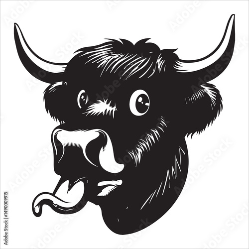 Yawning Highland Cow Silhouette