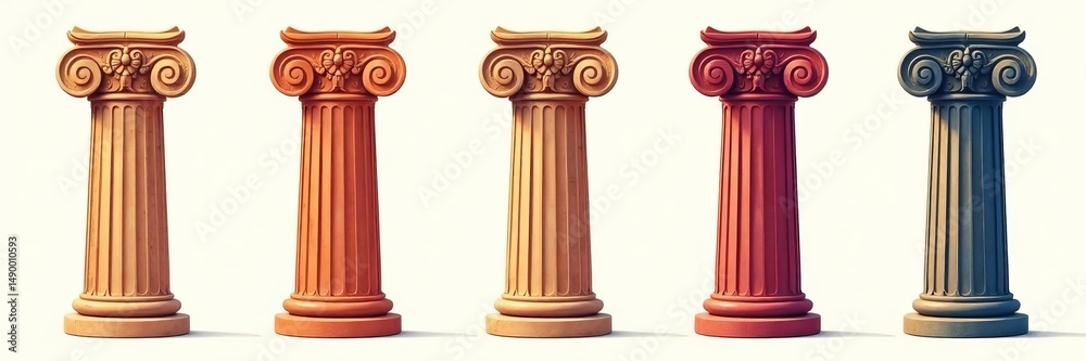 Obraz premium Set of vector icons featuring intricate designs of ancient columns, columns, pillars, ornament