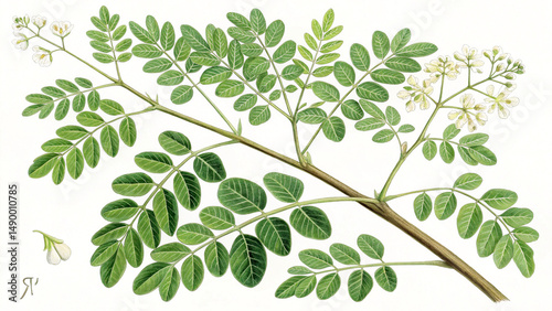 Herbal medicine plant Moringa oleifera or Drumstick tree isolated on white or transparent background