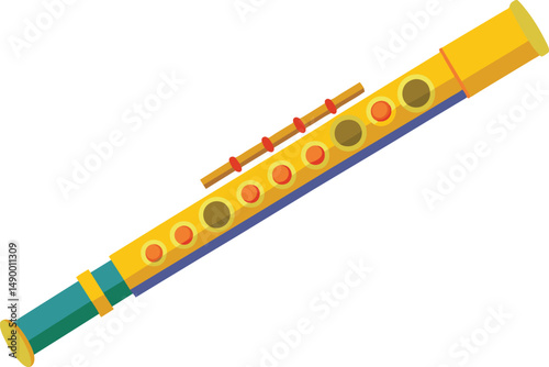 Yellow Flute Musical Instrument Vector Graphic