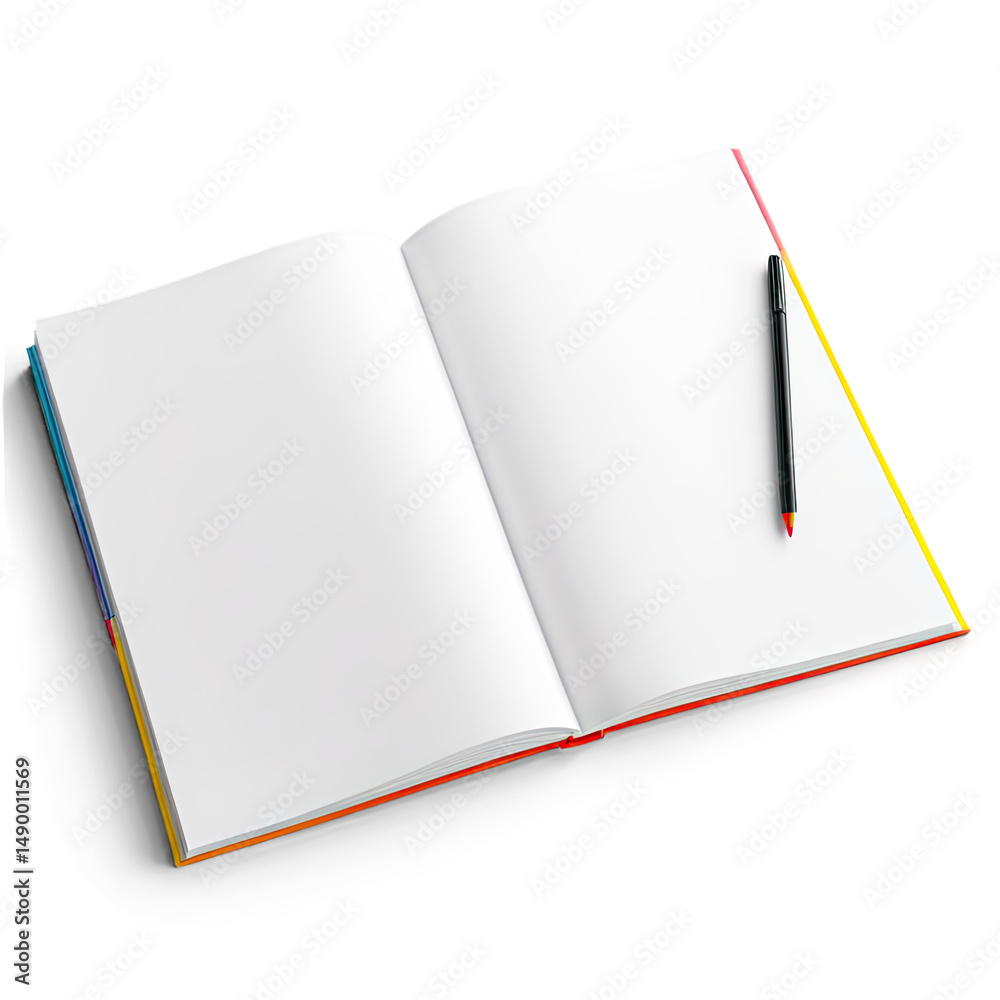 Open blank notebook and pen invite creative expression and organized planning on dark background. Open blank notebook and pen invite creative expression and organized planning on dark background.