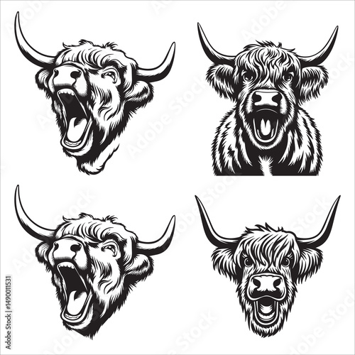 Yawning Highland Cow Silhouette