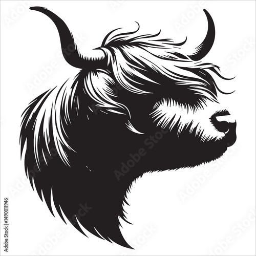 Yawning Highland Cow Silhouette