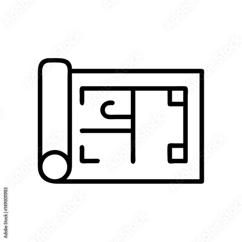 Floor plan drawing rolled up with architectural details concept of Architecture  