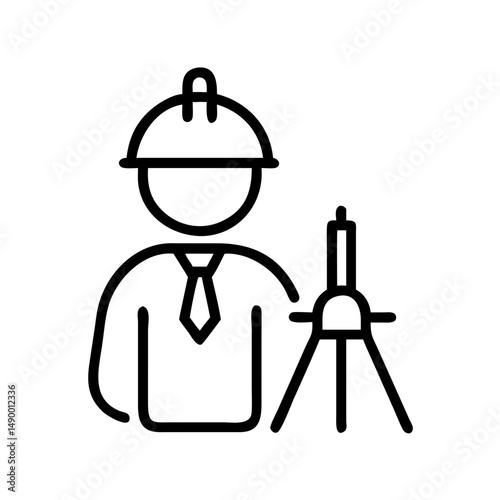 Architect with hard hat holding a compass in a minimalist design  