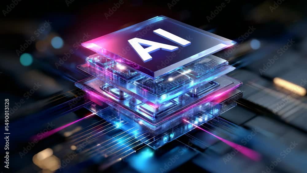 Abstract representation of AI technology with vibrant colors and circuit-like patterns.