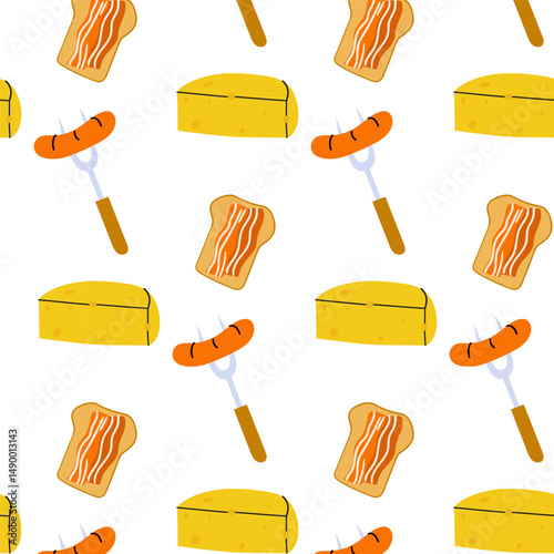 Bright and playful pattern featuring food items on a white background