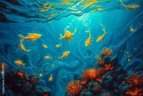Underwater Scene with Vibrant Fish and Coral
