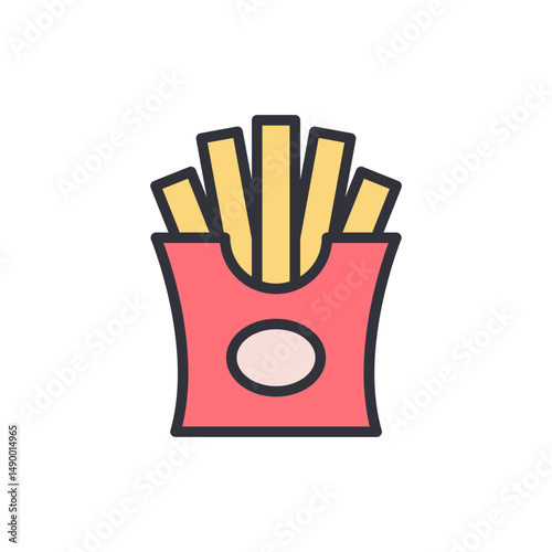 Stylized Icon Of French Fries In A Red Container On Transparent Surface