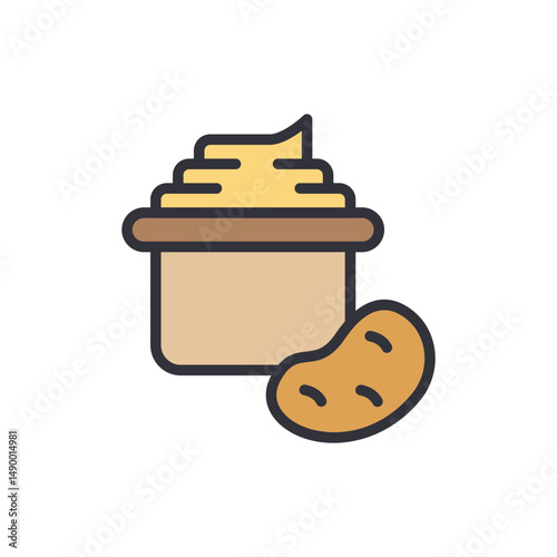 Isolated Creamy Dip Served With Freshly Harvested Potatoes Illustration