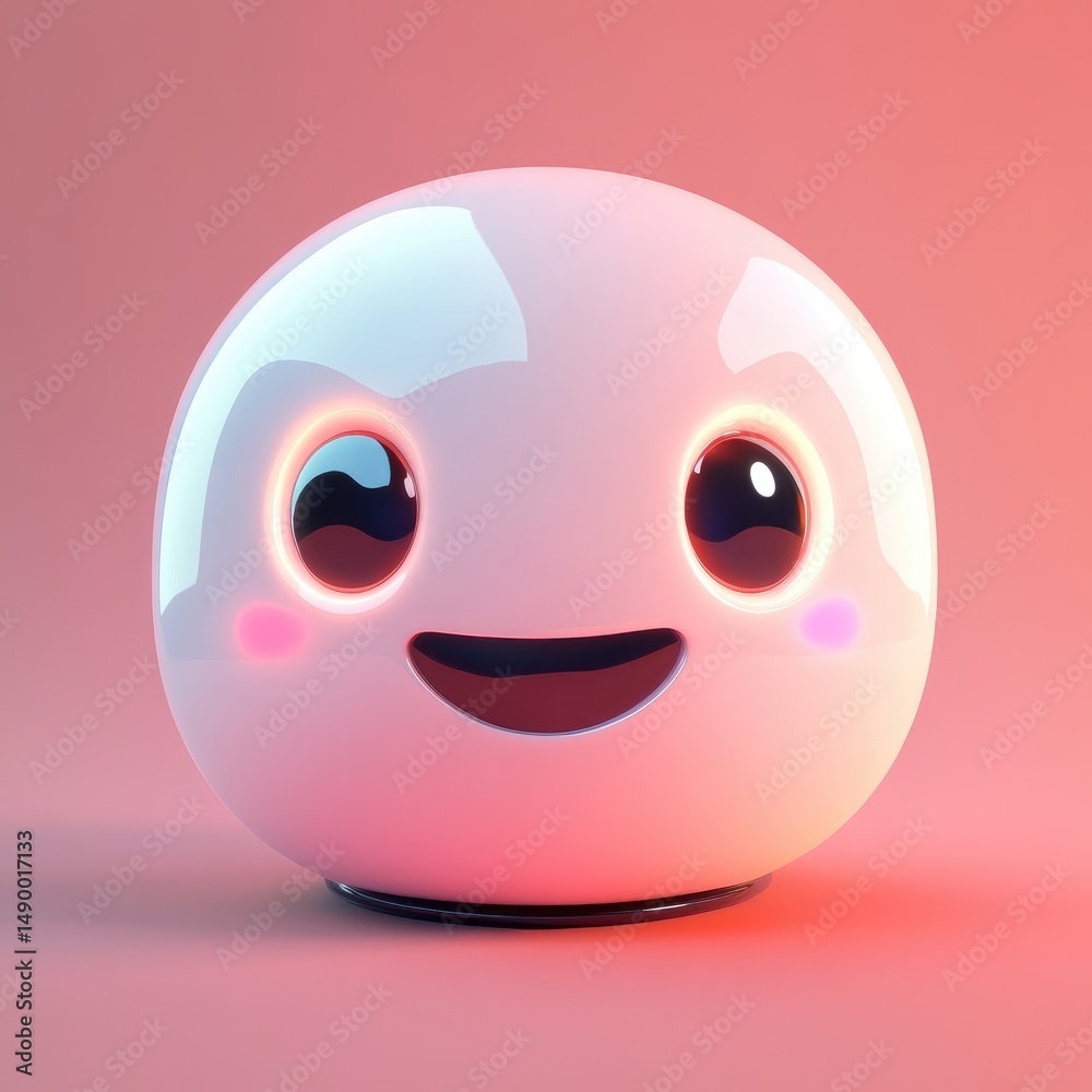 Fototapeta premium Joyful, round character design with glowing features.