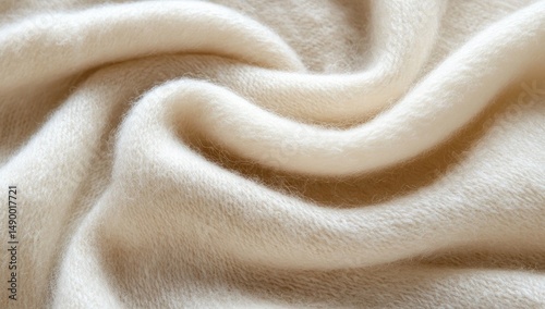 Soft, creamy beige knitted fabric, draped in gentle swirls