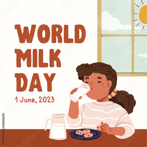 Cream and Brown Illustrative World Milk Day Instagram Post